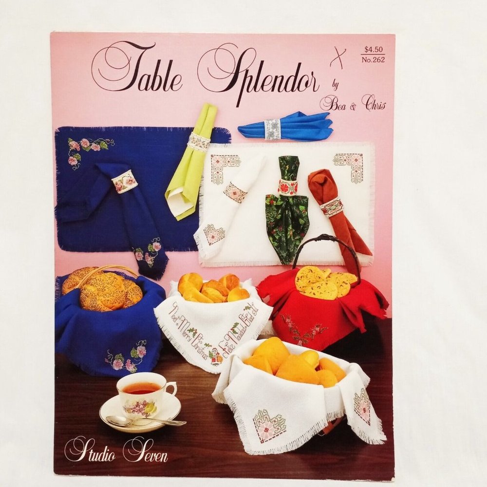 Table Splendor Cross Stitch Placemat Bread Covers Napkins Bea Chris 1993 Flowers